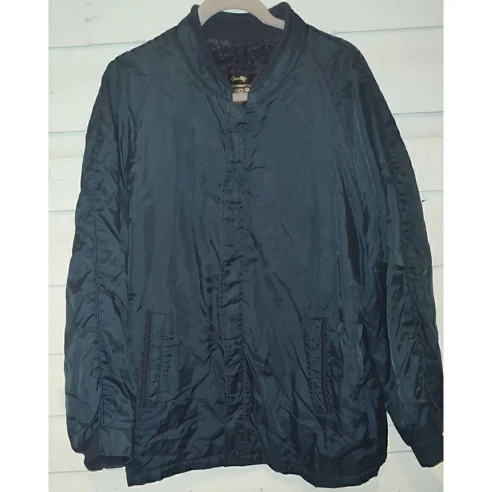 80s VTG SEARS OUTERWEAR FAUX FUR Lined Coaches Jacket Size 44 Regular Navy Blue